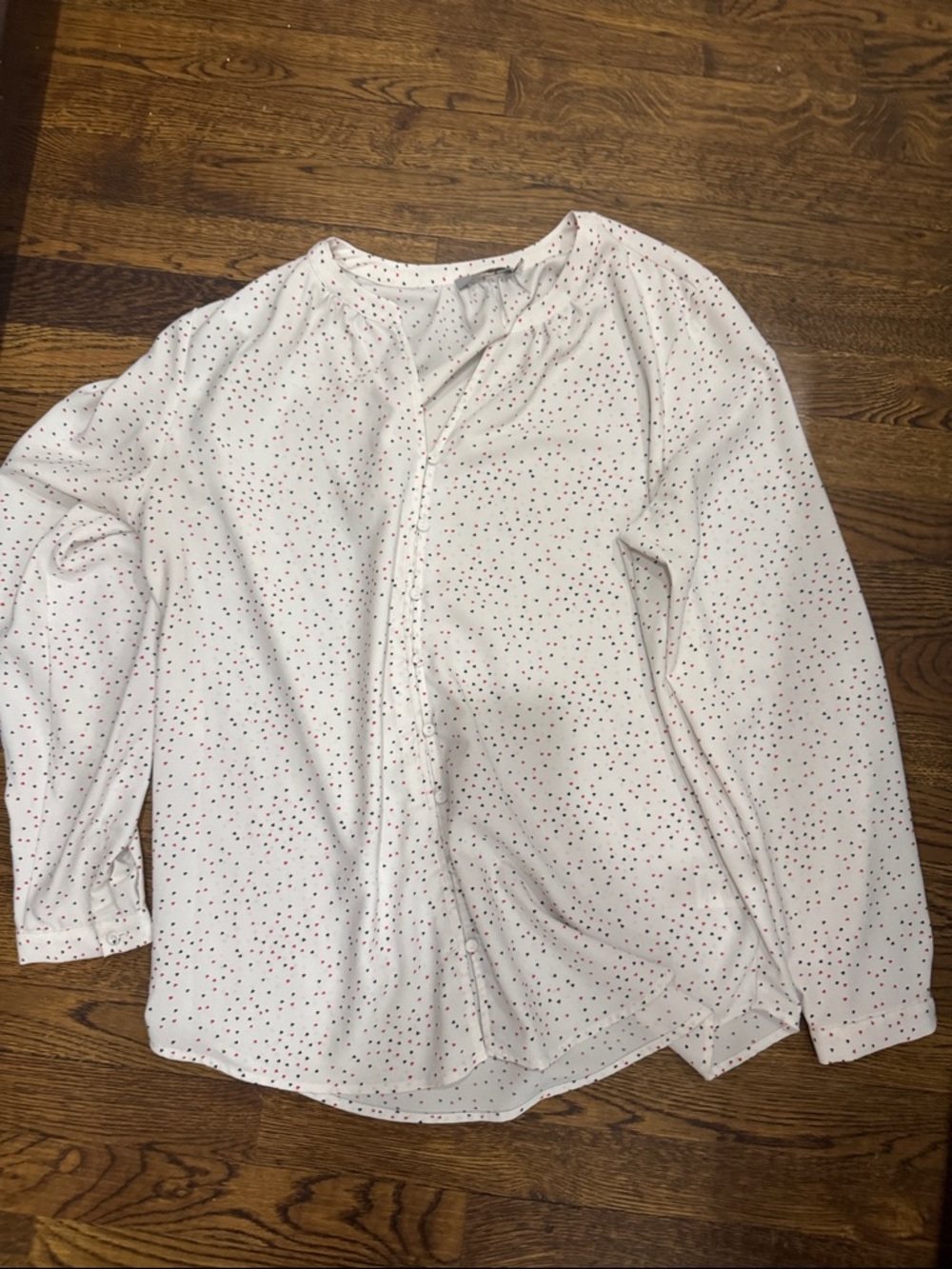 White Dot-Print Long-Sleeve Blouse